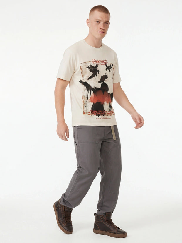 Back view of White crow graphic short sleeve by Grozavu