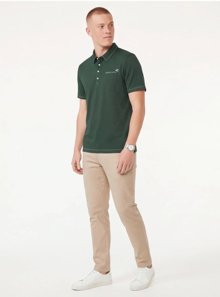 Model wearing slim polo by Grozavu