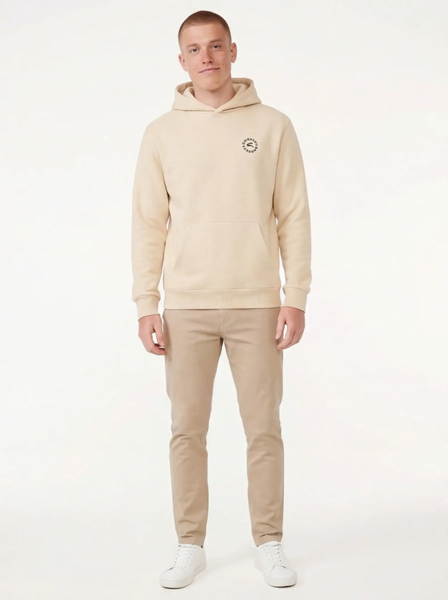 Model wearing Sandshell urban hoodie by Grozavu