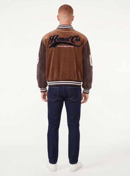 Back view of Brown baseball jacket , heavy coat by Grozavu
