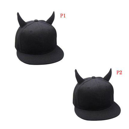 Rebel Elegance: Black Cotton Punk Horn Cap for Bold Statements at €17.99