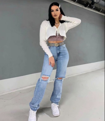 Women's Loose Fit Jeans Ripped Wide Leg at €85.99