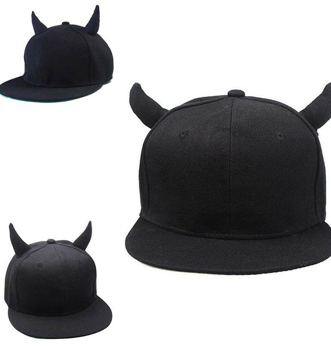 Rebel Elegance: Black Cotton Punk Horn Cap for Bold Statements at €17.99