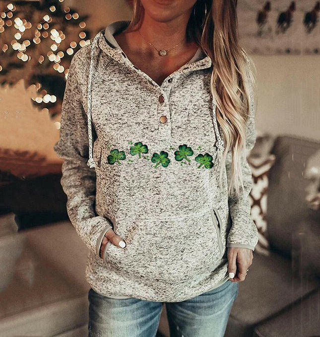 Women's St. Patrick's Irish Day Hooded Buttoned Long Sleeve Sweatshirt at €30.99