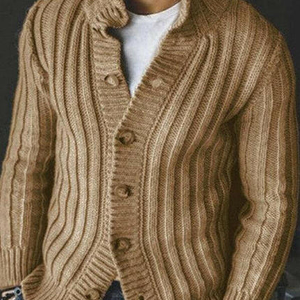 Casual Single Breasted Knit Sweater Lapel Long Sleeve Sweater Jacket Men at €110.99