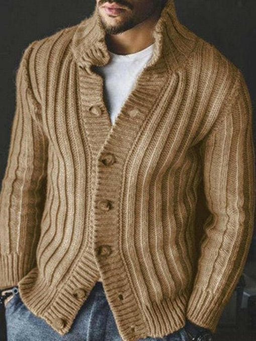 Casual Single Breasted Knit Sweater Lapel Long Sleeve Sweater Jacket Men at €110.99