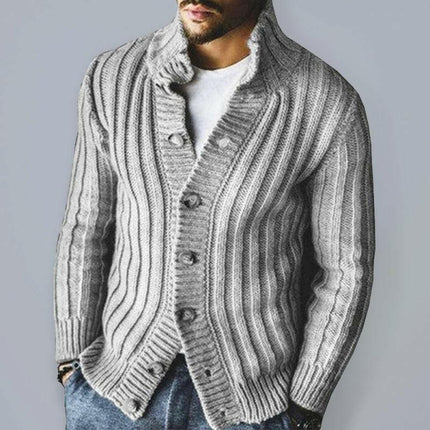 Casual Single Breasted Knit Sweater Lapel Long Sleeve Sweater Jacket Men at €110.99