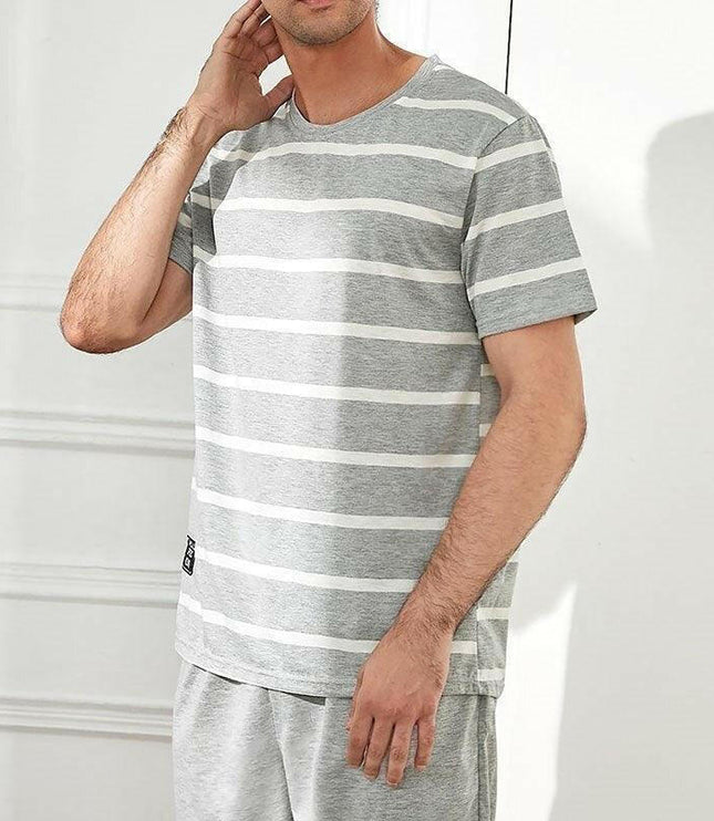Elevate Comfort with Men's Striped O Neck Lounge Pyjamas Set - GrozavuShop