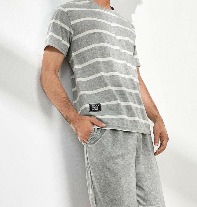 Elevate Comfort with Men's Striped O Neck Lounge Pyjamas Set at €26.99