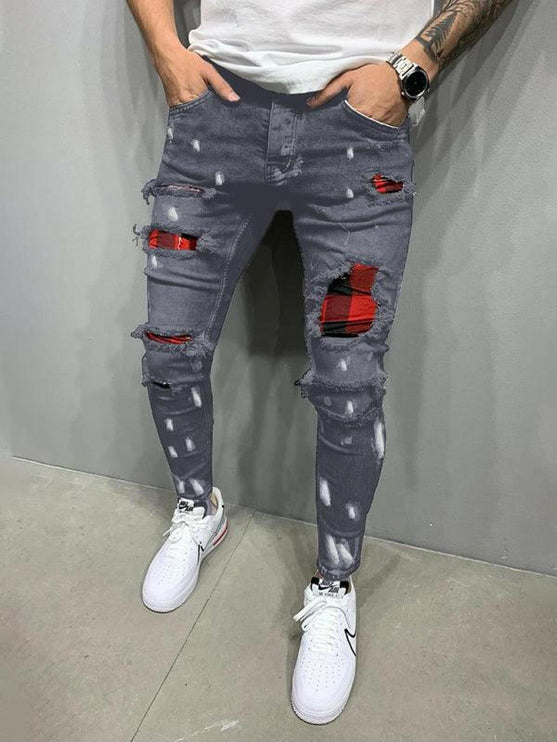 Men's Fashion Mid Waist Ripped Slim Jeans - GrozavuShop