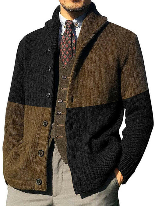 Men's Contrasting Color Block Button Long Sleeve Cardigan at €33.99