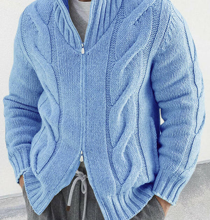 Men's turtleneck cable zipper sweater cardigan - GrozavuShop