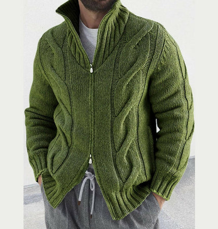Men's turtleneck cable zipper sweater cardigan - GrozavuShop