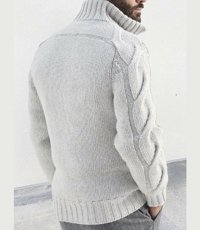 Men's turtleneck cable zipper sweater cardigan