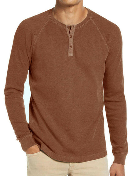 New Men's Round Neck Waffle Henley Shirt at €33.99