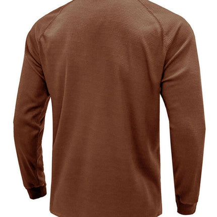 New Men's Round Neck Waffle Henley Shirt at €33.99