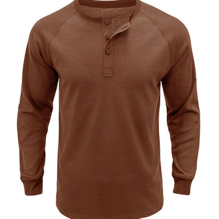 New Men's Round Neck Waffle Henley Shirt at €33.99