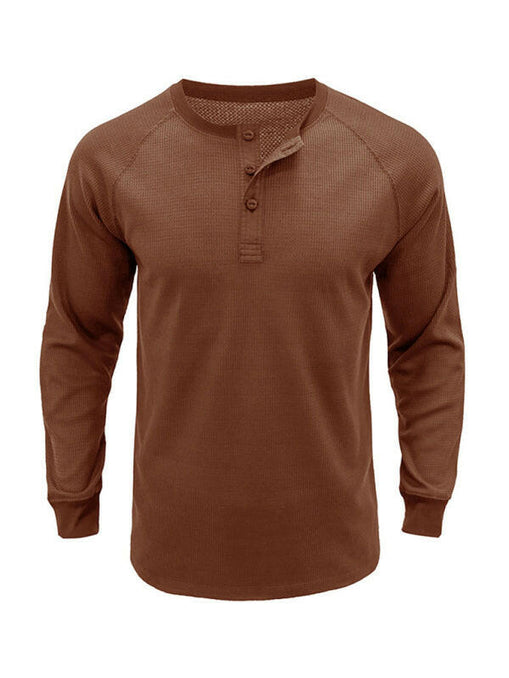 New Men's Round Neck Waffle Henley Shirt at €33.99