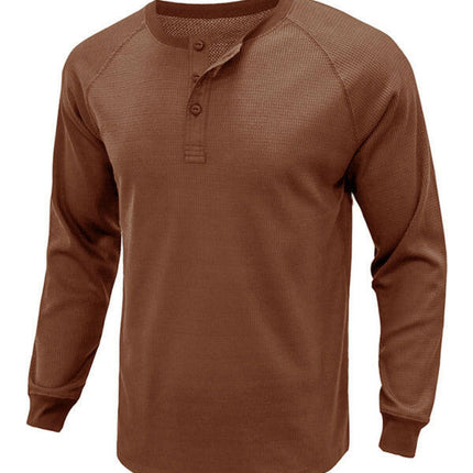 New Men's Round Neck Waffle Henley Shirt at €33.99