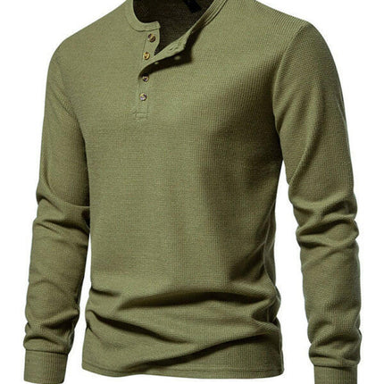 Men's Four Button Waffle Henley Neck Long Sleeve T-Shirt at €47.99