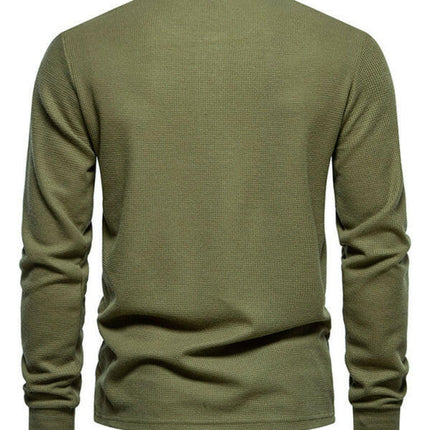 Men's Four Button Waffle Henley Neck Long Sleeve T-Shirt at €47.99