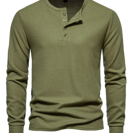 Men's Four Button Waffle Henley Neck Long Sleeve T-Shirt at €47.99