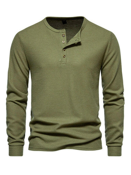 Men's Four Button Waffle Henley Neck Long Sleeve T-Shirt at €47.99