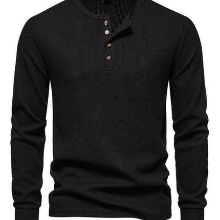 Men's Four Button Waffle Henley Neck Long Sleeve T-Shirt at €47.99