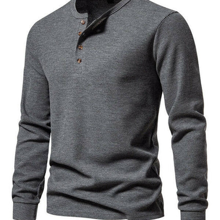 Men's Four Button Waffle Henley Neck Long Sleeve T-Shirt at €47.99