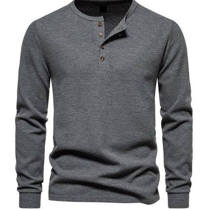 Men's Four Button Waffle Henley Neck Long Sleeve T-Shirt at €47.99