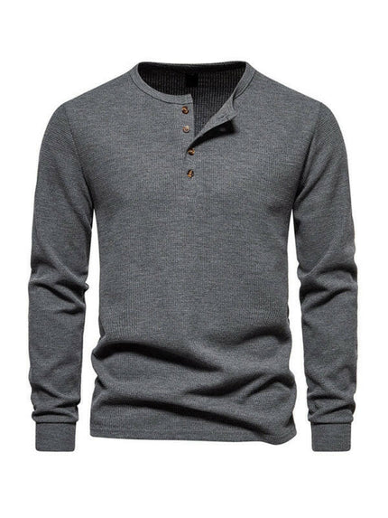 Men's Four Button Waffle Henley Neck Long Sleeve T-Shirt at €47.99