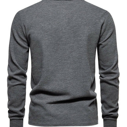 Men's Four Button Waffle Henley Neck Long Sleeve T-Shirt at €47.99