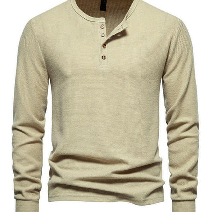 Men's Four Button Waffle Henley Neck Long Sleeve T-Shirt at €47.99