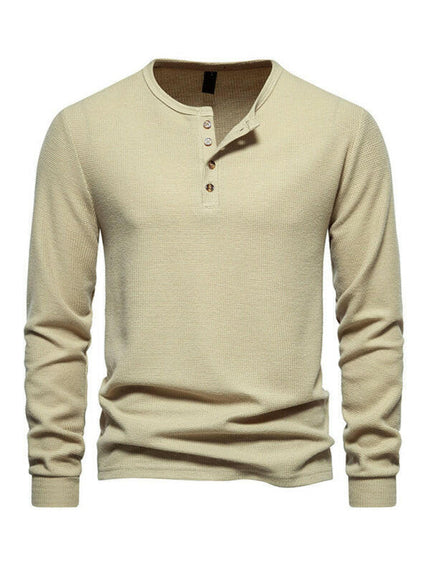 Men's Four Button Waffle Henley Neck Long Sleeve T-Shirt at €47.99