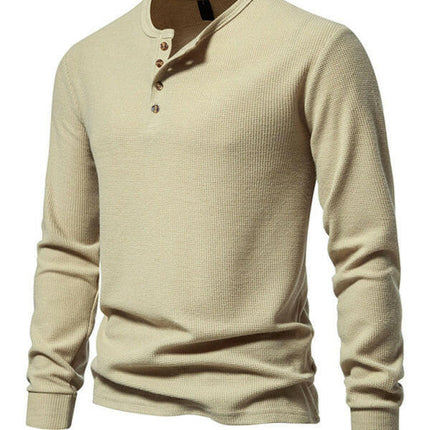 Men's Four Button Waffle Henley Neck Long Sleeve T-Shirt at €47.99