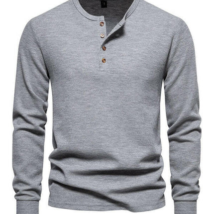 Men's Four Button Waffle Henley Neck Long Sleeve T-Shirt at €47.99