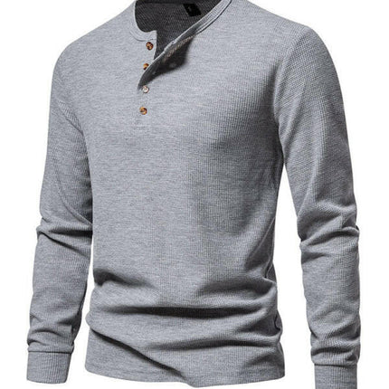 Men's Four Button Waffle Henley Neck Long Sleeve T-Shirt at €47.99