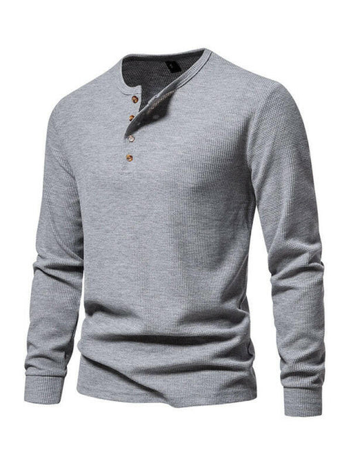 Men's Four Button Waffle Henley Neck Long Sleeve T-Shirt at €47.99