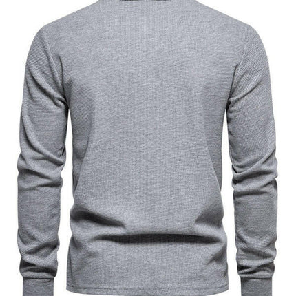 Men's Four Button Waffle Henley Neck Long Sleeve T-Shirt at €47.99