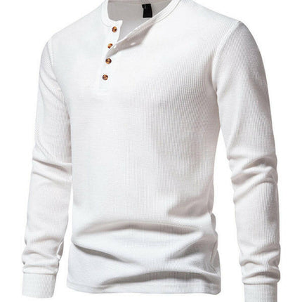 Men's Four Button Waffle Henley Neck Long Sleeve T-Shirt at €47.99