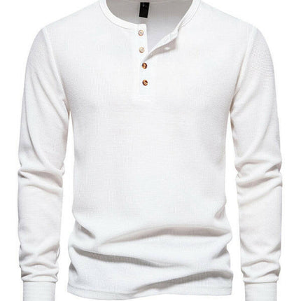 Men's Four Button Waffle Henley Neck Long Sleeve T-Shirt at €47.99