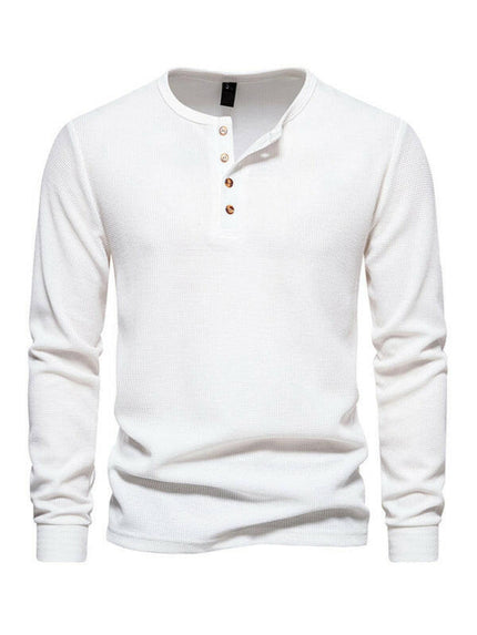 Men's Four Button Waffle Henley Neck Long Sleeve T-Shirt at €47.99