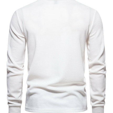 Men's Four Button Waffle Henley Neck Long Sleeve T-Shirt at €47.99