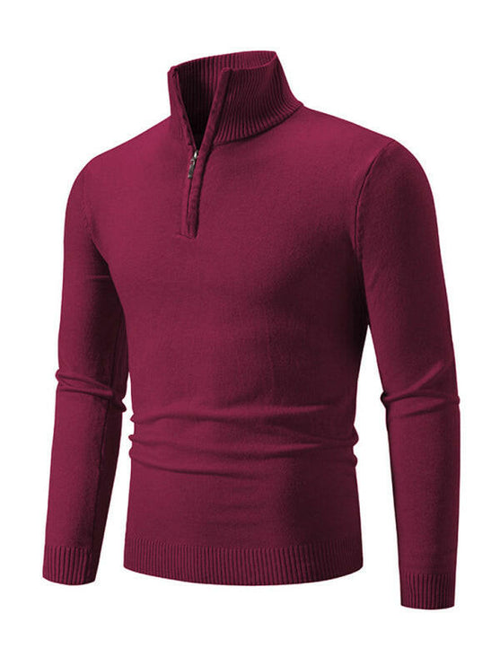 Men's casual solid color sweater half zipper pullover stand collar sweater - GrozavuShop