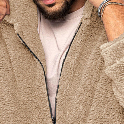 Men's double-sided arctic velvet hooded solid color warm zipper jacket at €79.99