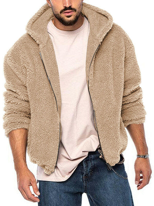 Men's double-sided arctic velvet hooded solid color warm zipper jacket at €79.99