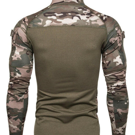 Men's Military Field Outdoor Elastic Fitness Camouflage Long Sleeve Zipper Pocket T-Shirt at €41.99