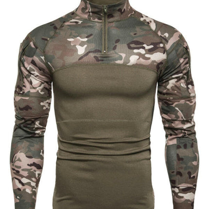 Men's Military Field Outdoor Elastic Fitness Camouflage Long Sleeve Zipper Pocket T-Shirt at €41.99