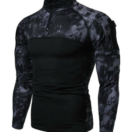 Men's Military Field Outdoor Elastic Fitness Camouflage Long Sleeve Zipper Pocket T-Shirt at €41.99