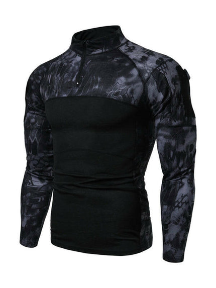 Men's Military Field Outdoor Elastic Fitness Camouflage Long Sleeve Zipper Pocket T-Shirt at €41.99